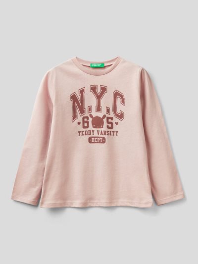 Pastel Pink Kids' Benetton Long Sleeve 100% Cotton T Shirts | AU924547