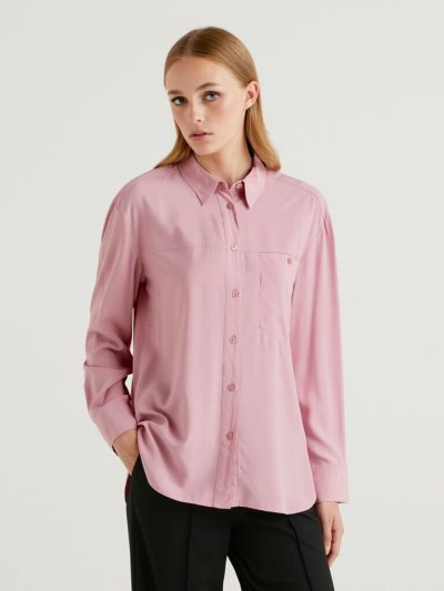 Pastel Pink Women's Benetton Flowy Pocket Shirts | AU872394