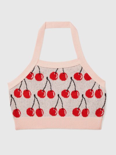 Pink Kids' Benetton Cherry Pattern Crop Tanks | AU735626