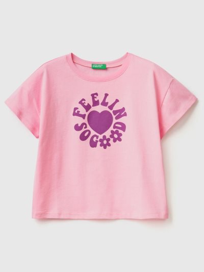 Pink Kids' Benetton Cropped Pure Cotton Short Sleeve T-shirts | AU269532