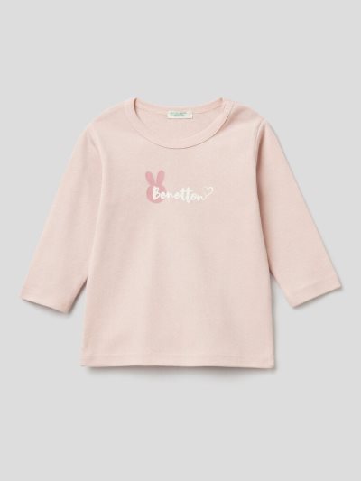 Pink Kids' Benetton Long Sleeve 100% Organic Cotton T Shirts | AU665623