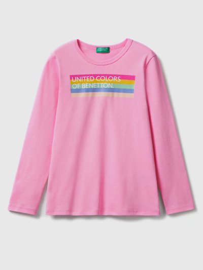 Pink Kids' Benetton Long Sleeve Glitter Print T Shirts | AU526440