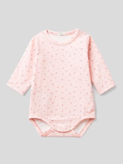 Pink Kids' Benetton Patterned 100% Organic Cotton Bodysuits | AU504288