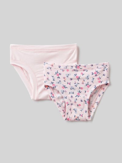 Pink Kids' Benetton Set Of Two Pairs Of Super Stretch Organic Cotton Briefs | AU198318