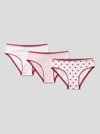 Pink Kids' Benetton Three Pairs Of Stretch Cotton Briefs | AU381791