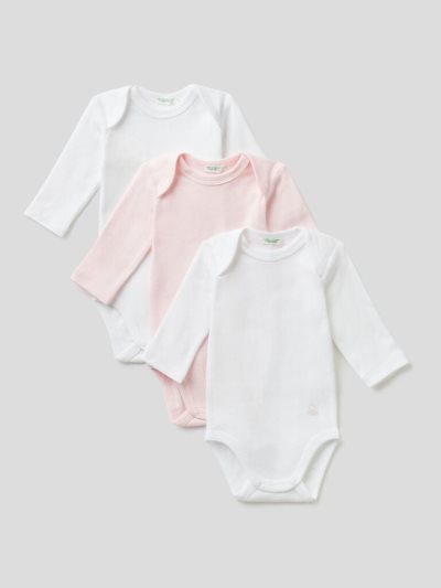 Pink Kids' Benetton Three Solid Color Organic Cotton Bodysuits | AU389295