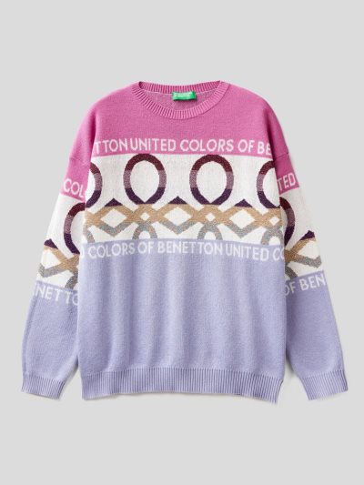 Pink Kids' Benetton Tricot Logo Inlays Sweaters | AU869643