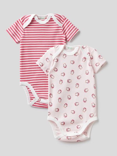 Pink Kids' Benetton Two 100% Cotton Short Sleeve Bodysuits | AU773103