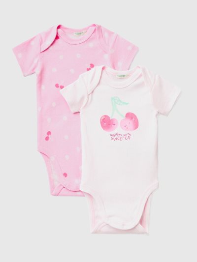Pink Kids' Benetton Two Organic Cotton Short Sleeve Bodysuits | AU344018