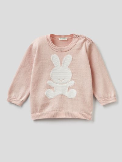Pink Kids' Benetton Warm Cotton Inlay Sweaters | AU891015