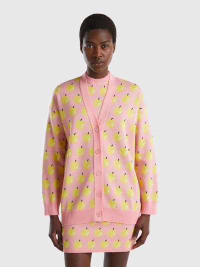 Pink Women's Benetton Apple Pattern Cardigan | AU369136