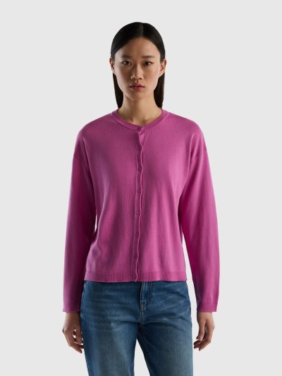 Pink Women's Benetton Buttons Crew Neck Cardigan | AU780558