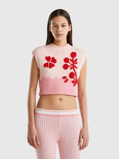 Pink Women's Benetton Floral Inlay Vest | AU499308