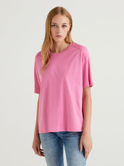 Pink Women's Benetton Oversized 100% Cotton Short Sleeve T-shirts | AU475104