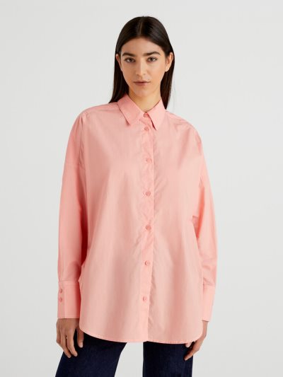 Pink Women's Benetton Oversized Fit 100% Cotton Shirts | AU652876
