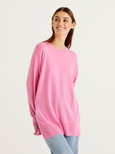 Pink Women's Benetton Oversized Slits Sweaters | AU632215