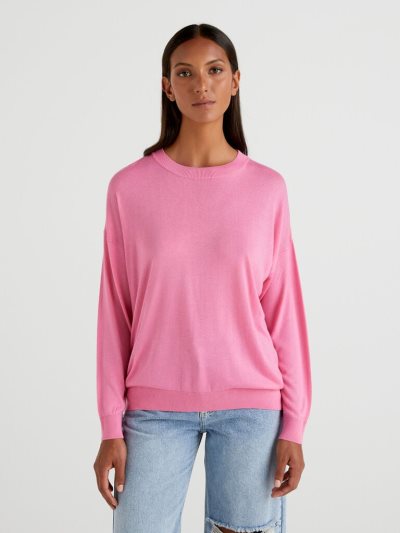 Pink Women's Benetton Relaxed Boxy Fit Crew Neck Sweaters | AU271264