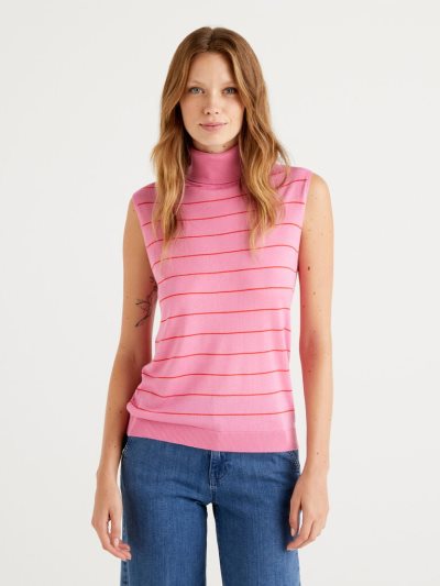 Pink Women's Benetton Sleeveless Cashmere Blend Turtleneck Sweaters | AU019970