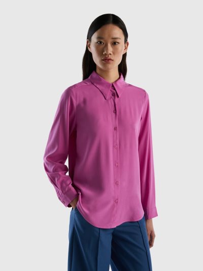 Pink Women's Benetton Sustainable Viscose Regular Fit Shirts | AU951557