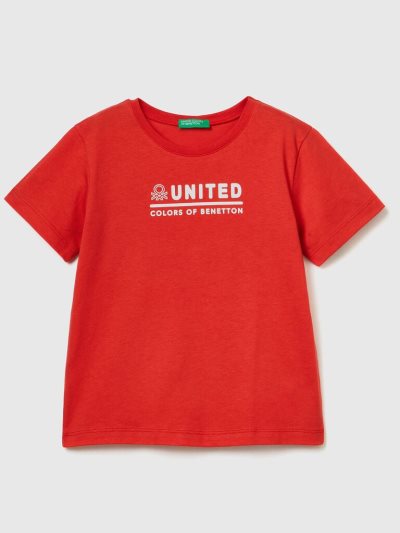 Red Kids' Benetton 100% Cotton Logo Short Sleeve T-shirts | AU618150
