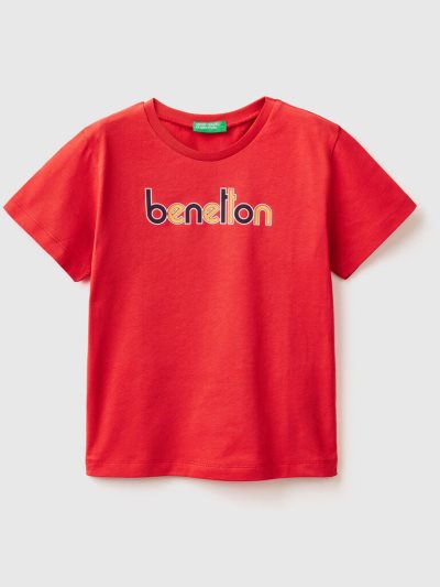Red Kids' Benetton 100% Organic Cotton Print Short Sleeve T-shirts | AU227278
