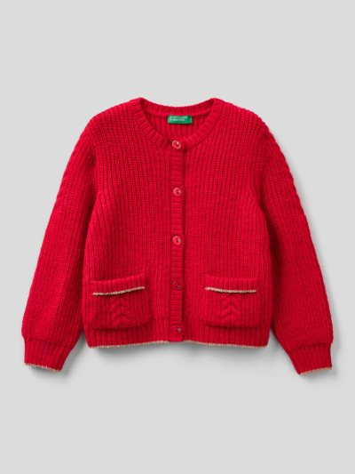 Red Kids' Benetton Buttons And Pockets Cardigan | AU384762