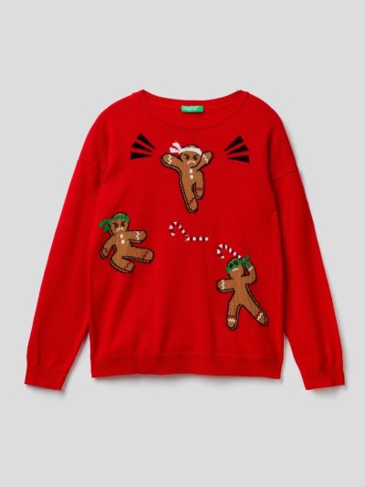 Red Kids' Benetton Christmas Inlay Sweaters | AU400964