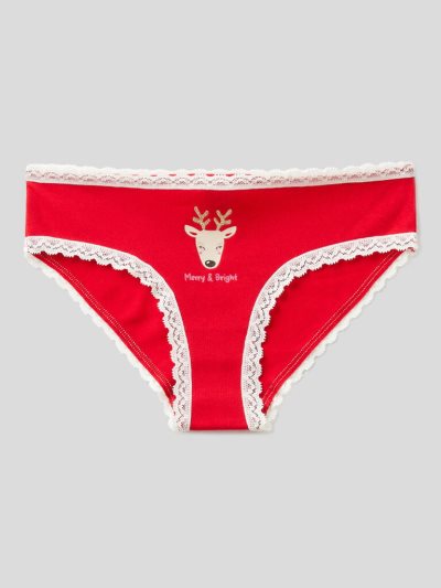 Red Kids' Benetton Reindeer Print And Glitter Briefs | AU763972