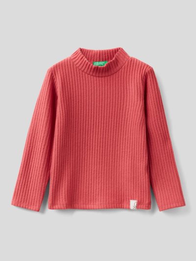Red Kids' Benetton Ribbed Recycled Fabric Long Sleeve T-shirts | AU592308