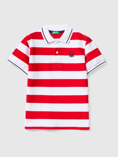 Red Kids' Benetton Short Sleeve Stripes Polo Shirts | AU088094