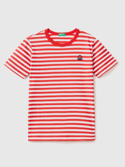 Red Kids' Benetton Striped 100% Cotton Short Sleeve T-shirts | AU988193