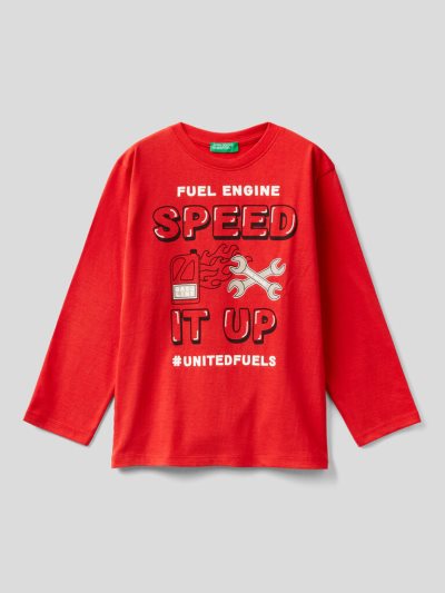 Red Kids' Benetton Warm Cotton Print Long Sleeve T-shirts | AU400111