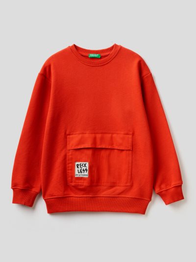 Red Kids' Benetton Warm Kangaroo Pocket Sweatshirt | AU315929