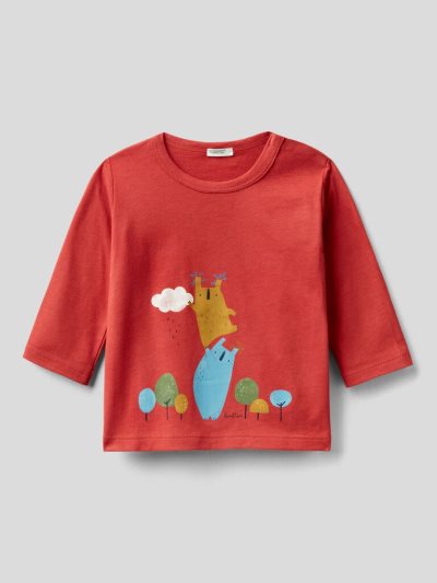 Red Kids' Benetton Warm Organic Cotton Print T Shirts | AU091633