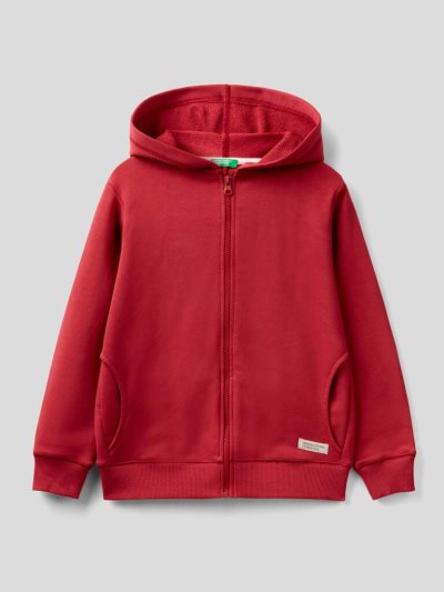 Red Kids' Benetton Zip Organic Cotton Hoodie | AU827133