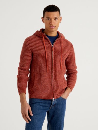 Red Men's Benetton Hood Shetland Wool Crew Neck Sweaters | AU037307
