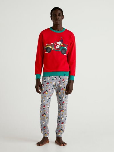Red Men's Benetton Snoopy Warm Cotton Pyjamas | AU459853