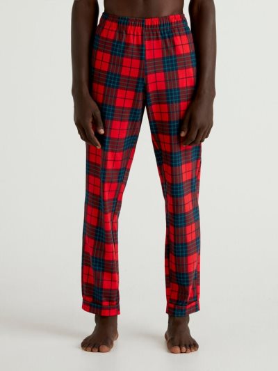 Red Men's Benetton Tartan Warm Cotton Trousers | AU988965