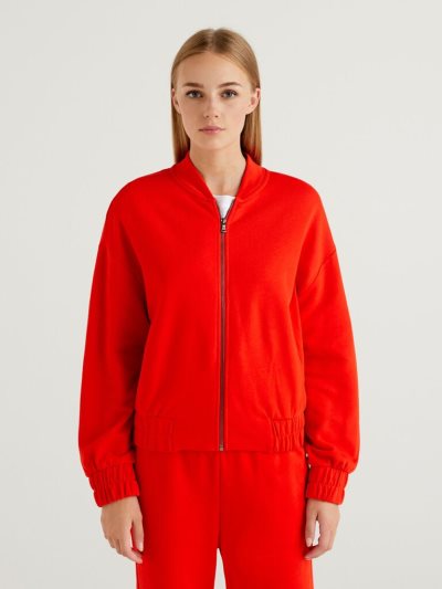 Red Women's Benetton Bomber-style Zip Sweatshirt | AU064572