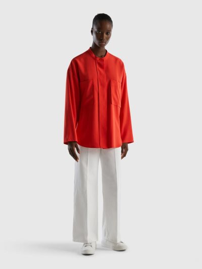 Red Women's Benetton Comfort Fit Pockets Shirts | AU962650