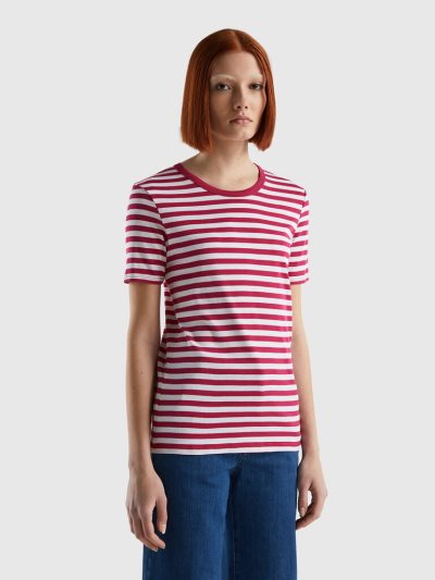 Red Women's Benetton Crew Neck Striped Short Sleeve T-shirts | AU702480