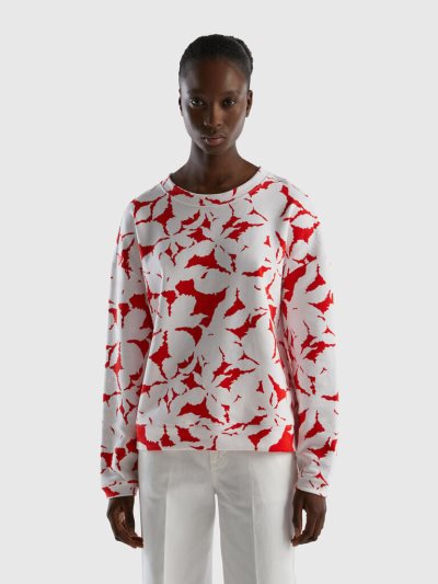Red Women's Benetton Floral Print Sweatshirt | AU022395