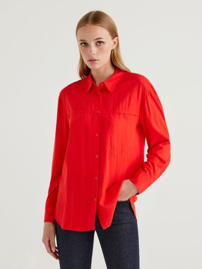 Red Women's Benetton Flowy Pocket Shirts | AU177658