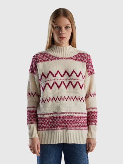 Red Women's Benetton Jacquard Turtleneck High Neck Sweaters | AU406134