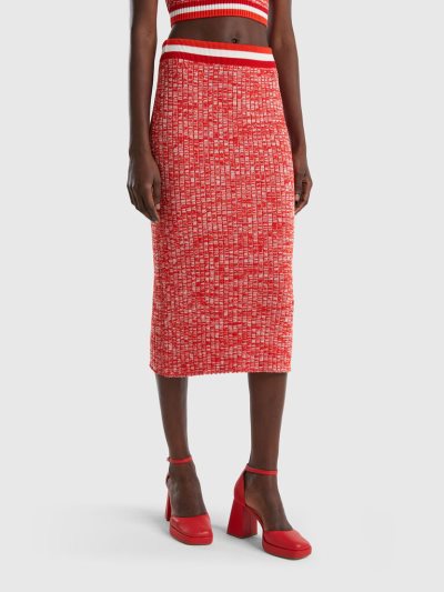 Red Women's Benetton Knit Pencil Skirts | AU836907