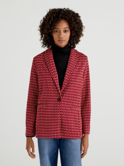 Red Women's Benetton Patterned Viscose Blend Blazers | AU935790