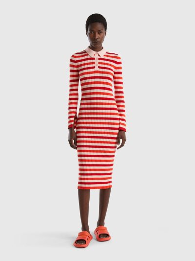 Red Women's Benetton Striped Midi Dress | AU661822