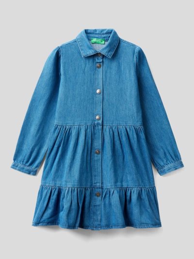 Sky Blue Kids' Benetton Flounce Denim Dress | AU851304