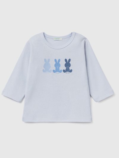 Sky Blue Kids' Benetton Long Sleeve 100% Organic Cotton T Shirts | AU809345