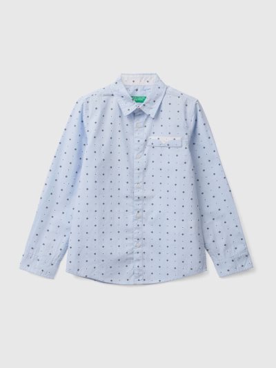 Sky Blue Kids' Benetton Micro Patterned Shirts | AU456139